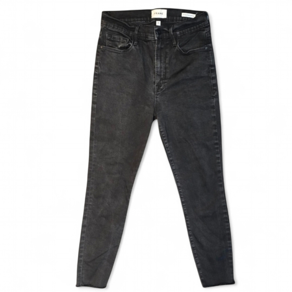 FRAME Ali High Rise Cigarette Jeans Black Raw Ankle Hem Size 29 - Picture 1 of 8